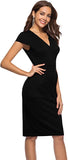 Black Women's Business Retro Cocktail Pencil Wear to Work Office Casual Dress - CEASIKERY | Women's Work Dresses
