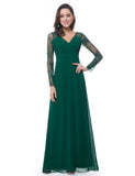 Women's Elegant V-Neck Long Sleeve Evening Party Dress  - Sara Clothes