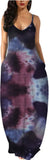 Tie Dye Nebula Red Womens Casual Sleeveless Plus Size Loose Plain Long Maxi Dress with Pockets - Wolddress | Women's Casual Dresses