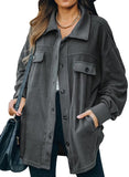 Dark Grey Womens Button Down Shirts Shacket Jackets Mid Length Trench Pea Coat - FARYSAYS | Women's Coat & Jacket