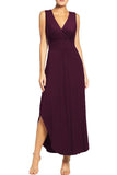 Wine Women Sleeveless Deep V Neck Pocket Loose Long Dress Split Maxi Casual Dresses - WOOSEA | Women's Cocktail Dresses