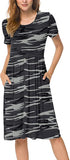 Camouflage Crewneck Women Summer Casual Short Sleeve Dresses Empire Waist Dress With Pockets - Db Moon | Women's Casual Dresses