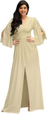 Nude Champagne Brown Womens Long Bridesmaid Cocktail Evening Short Sleeve Maxi Dress Gown - KOH KOH | Women's Cocktail Dresses