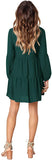 Green Long Sleeve Women Summer Tunic Dress V Neck Casual Loose Flowy Swing Shift Dresses - Amoretu | Women's Casual Dresses