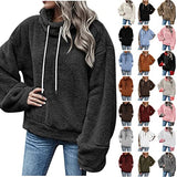 Hoodie for Women Winter Warm Solid Sherpa Sweater Casual Long Sleeve Cowl Neck Coat Thick Drawstring Tops Sweatshirt…