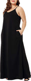 Butterfly Black Womens Casual Sleeveless Plus Size Loose Plain Long Maxi Dress with Pockets - Wolddress | Women's Casual Dresses