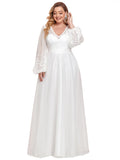 Women's Plus Size Double V-Neck Long Sleeve Floral Embroidery Maxi Wedding Dress - Sara Clothes