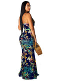 Dark Blue Women's Summer Floral Spaghetti Strap Maxi Dresses Sexy V-Neck Beach Boho Tropical Long Sundress - HannahZone | Women's Casual Dresses