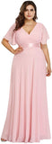 Pink Women's Plus Size Double V-Neck Evening Party Maxi Dress - Ever-Pretty | Women's Formal Dresses