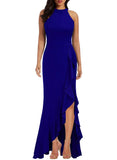 Royal Blue Women's High Neck Split Bodycon Mermaid Evening Cocktail Long Dress - WOOSEA | Women's Formal Dresses