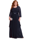 Women's Autumn Lace Long Sleeve Chiffon Plus Size Bridesmaid Dress  - Sara Clothes