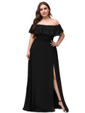 Women's Plus Size Off Shoulder Side Split Chiffon Maxi Dress - Sara Clothes