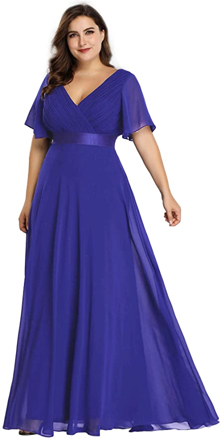 Royal Blue Women's Plus Size Double V-Neck Evening Party Maxi Dress - Ever-Pretty | Women's Formal Dresses
