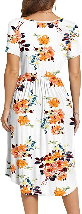 Long Sleeve Navy Summer Polka Dot Casual Midi Tunic Short/Long Sleeve Plain Dress Pleated Loose Flowy Floral Ladies Dress with Pocket - YUNDAI | Women's Casual Dresses