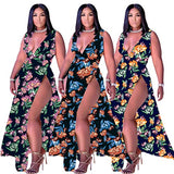 Women's Plus Size Sleeveless Deep V Neck Front Split Long Maxi Wrap Dress | Original Brand