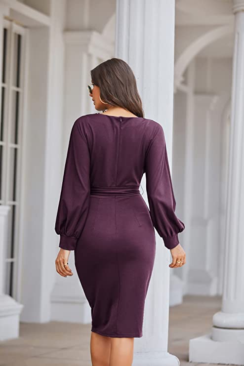 Black Short Sleeve Women's Bodycon Pencil Dress Office Wear to Work Dresses with Pocket Belt - JASAMBAC | Women's Work Dresses