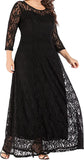 Wine Red Plus Women Plus Size Floral Lace Sleeve Party Wedding Cocktail Swing Midi Dress with Pockets - Lrady | Women's Cocktail Dresses