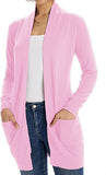 Blush Pink Women Open Front Cardigan Sweaters Pockets Long Sleeve Shrugs - GRACE KARIN | Women's Cardigan
