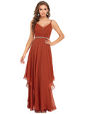 Women's Double V-Neck High Low Maxi Bridesmaid Dress Chiffon  - Sara Clothes