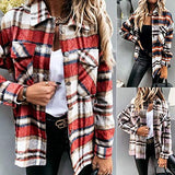 Autumn Womens Plaid Wool Oversized Jacket Ladies Long Sleeve Woolen Sweater Female Loose Spring Checked Fall Shirts Grid Coat Checkered Shirt | Women's Coat & Jacket