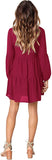 Burgundy Long Sleeve Women Summer Tunic Dress V Neck Casual Loose Flowy Swing Shift Dresses - Amoretu | Women's Casual Dresses