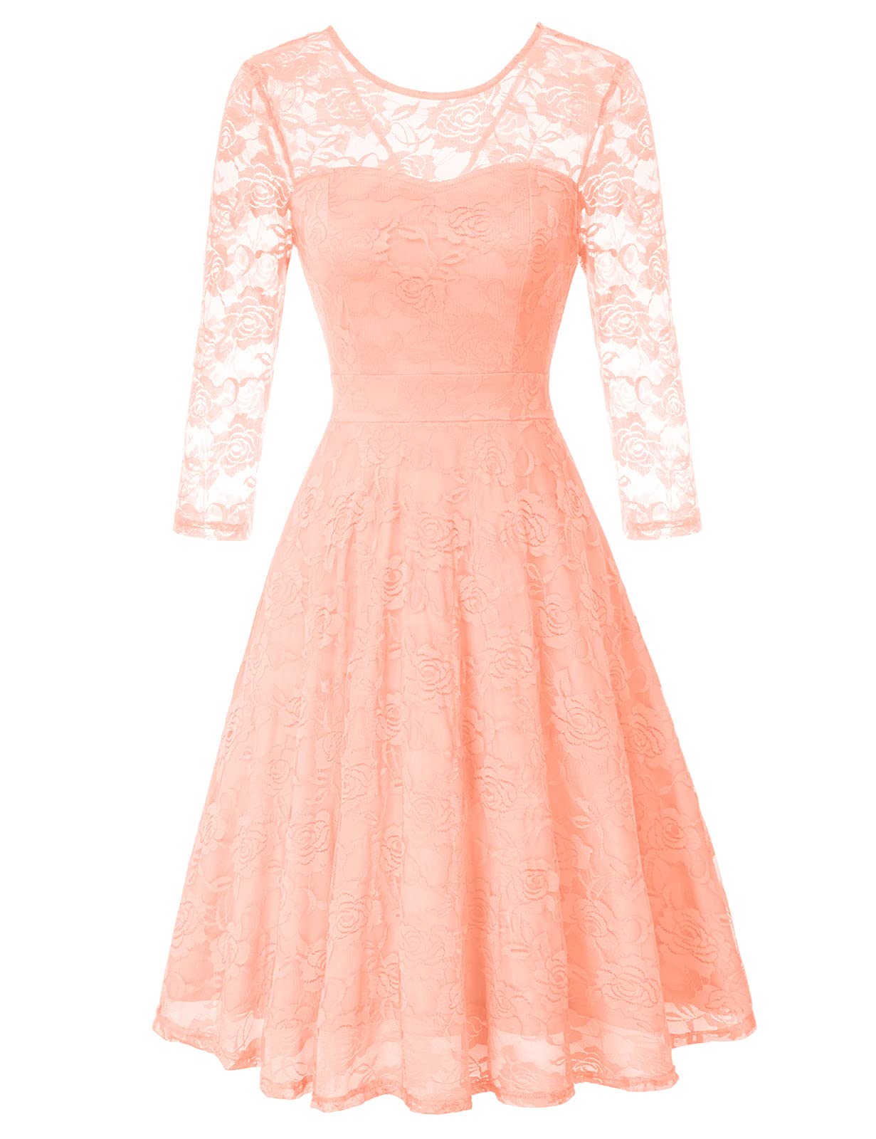 Pink Ladies Vintage Floral Cocktail Party Wedding Guest A Line Lace Dresses - JASAMBAC