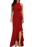 Red Women's High Neck Split Bodycon Mermaid Evening Cocktail Long Dress - WOOSEA | Women's Formal Dresses