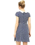 Women's Peter Pan Collar Above Knee Contrast Polka Dots Dress