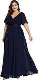 Navy Women's Plus Size Double V-Neck Evening Party Maxi Dress - Ever-Pretty