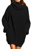 Black Women's Loose Turtleneck Oversize Long Pullover Sweater Dress - Pink Queen | Women's Sweaters