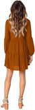 Caramel Long Sleeve Women Summer Tunic Dress V Neck Casual Loose Flowy Swing Shift Dresses - Amoretu | Women's Casual Dresses