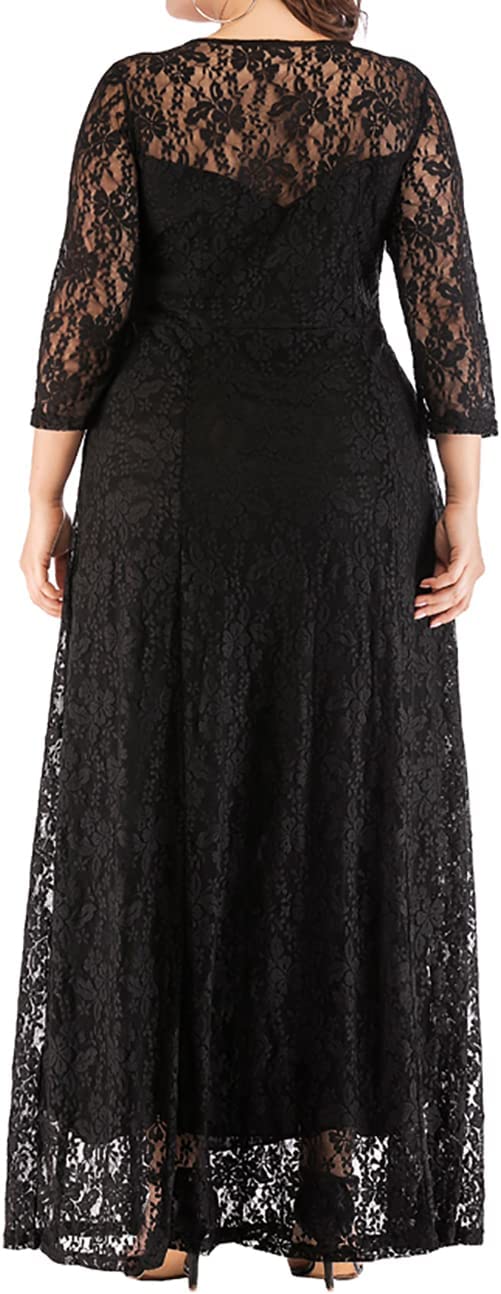 Pink Women Plus Size Floral Lace Sleeve Party Wedding Cocktail Swing Midi Dress with Pockets - Lrady | Women's Cocktail Dresses