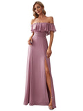 Orchid Womens Off The Shoulder Ruffle Party Dresses Side Split Beach Maxi Dress - Ever-Pretty