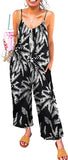 Black Floral Women's Casual Sleeveless Front Button Loose Jumpsuits Stretchy Long Pants Romper with Pockets - Happy Sailed | Women's Romper & Jumper Suit