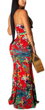 Red Women's Summer Floral Spaghetti Strap Maxi Dresses Sexy V-Neck Beach Boho Tropical Long Sundress - HannahZone | Women's Casual Dresses