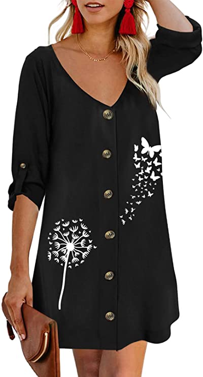 Dandelion Black Women Summer Spaghetti Strap Button Down V Neck Sleeveless Casual Mini Dress - AlvaQ | Women's Cocktail Dresses