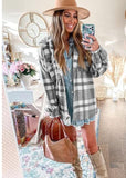 Women's Flannel Plaid Shirts Long Sleeve Button Down Chest Pocketed Shirt Blouses Tops Shacket 6017 Grey Large | Women's Casual Dresses