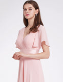 Pink Women's Short Sleeve V-Neck Long Evening Dress - Ever Pretty | Women's Formal Dresses