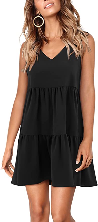 Black Sleeveless Women Summer Tunic Dress V Neck Casual Loose Flowy Swing Shift Dresses - Amoretu | Women's Casual Dresses