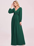 Green Women's A-line Long Sleeve V-Neck Chiffon Mother of The Bride Dress - Ever-Pretty