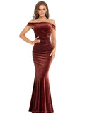 Women's Off The Shoulder Open Back Maxi Velvet Bodycon Evening Party Dress  - Sara Clothes