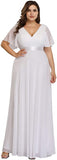White Red Women's Plus Size Double V-Neck Evening Party Maxi Dress - Ever-Pretty | Women's Formal Dresses