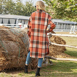 Orange Ladies Casual Wool Blend Long Plaid Shirt Jacket Button Down Pocketed Shirt Shacket - Ainangua Womens Fall Fashion | Women's Coat & Jacket