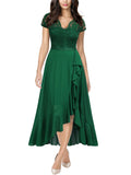 Dark Green Ladies Retro V-Neck Lace Ruffle Design Formal Party Maxi Dress - MIUSOL | Women's Evening Gowns