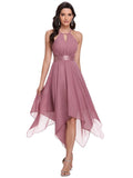 Women's Halter Short Chiffon Ruched Irregular Bridesmaid Dress Evening Dress  - Sara Clothes