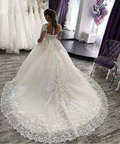 Bridal Women's Half Sleeve Wedding Dresses Applique Long Ball Gown for Bride QU293 | Women's Formal Dresses