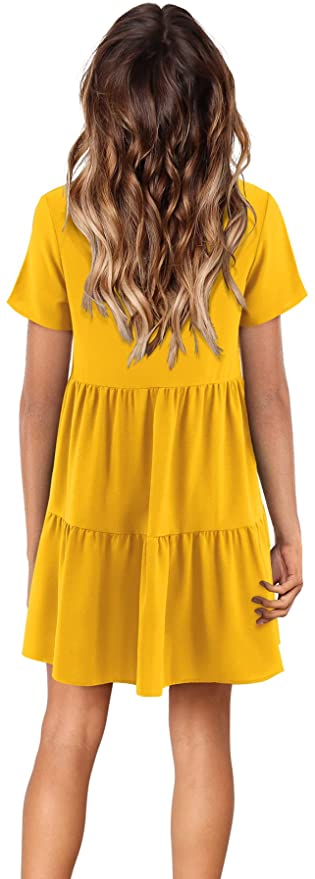 Yellow Sleeveless Women Summer Tunic Dress V Neck Casual Loose Flowy Swing Shift Dresses - Amoretu | Women's Casual Dresses