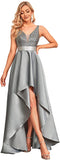 Gray Women's V-Neck A-line High-Low Party Dress Long Evening Dress - Ever Pretty