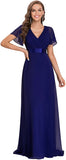 Royal Blue Women's Short Sleeve V-Neck Long Evening Dress - Ever Pretty | Women's Formal Dresses