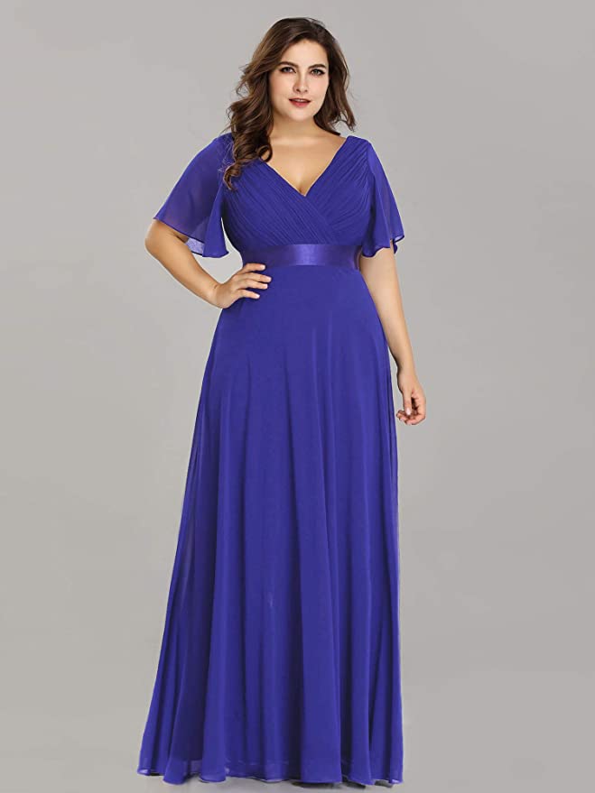 Royal Blue Women's Plus Size Double V-Neck Evening Party Maxi Dress - Ever-Pretty | Women's Formal Dresses
